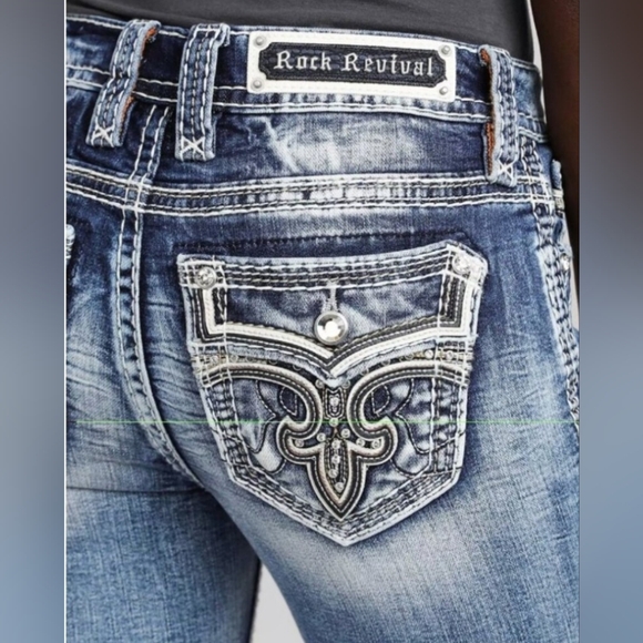 Rock Revival Peacoat Mid Rise Distressed Ankle Skinny Denim Blue Jeans Sz 26 - Picture 2 of 16